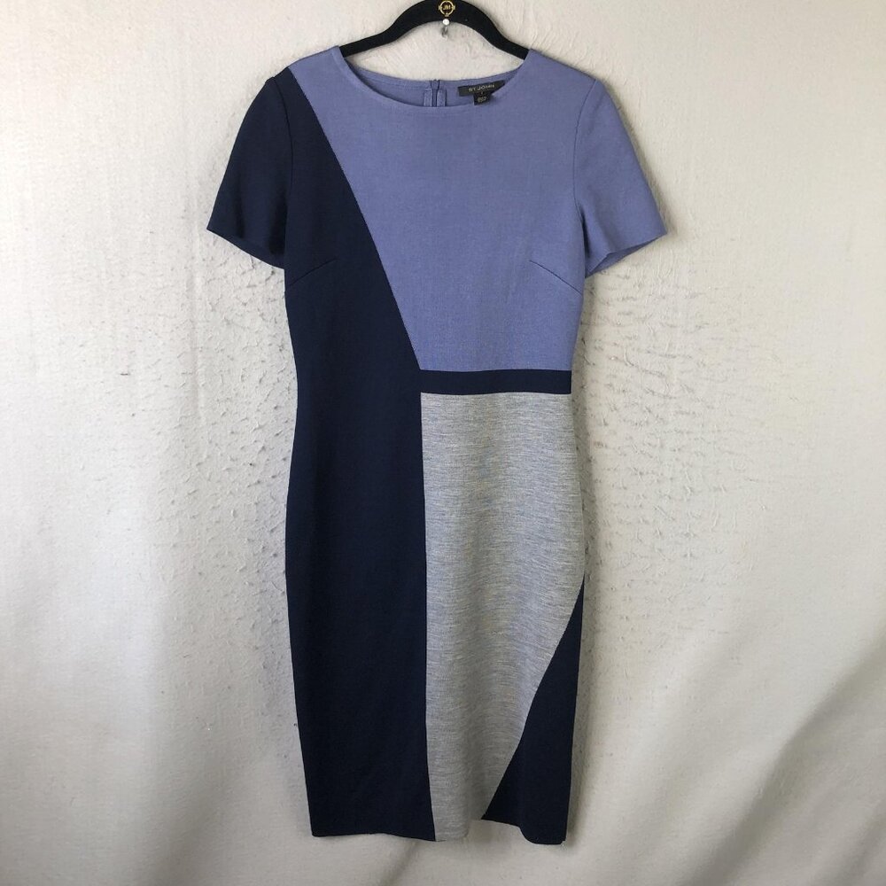 St. John Colorblock Sheath Dress - Light Blue, Navy & Gray